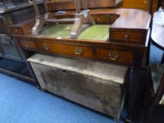 A MODERN MAHOGANY DESK, with green leather inlay top, ten various drawers on square tapering