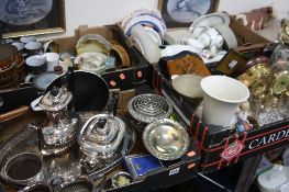 FOUR BOXES OF CERAMICS, METALWARE AND GLASS, including Studio coffee set, Royal Doulton etc (four