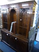 A MAHOGANY GLAZED BOOKCASE, with cupboard base, approximate size width 153cm x depth 38cm x height