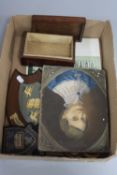 A BOX OF COLLECTABLES, including Tamworth interest books and pamphlets, together with an oil on