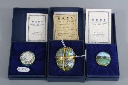THREE BOXED HALCYON ENAMELS, Gleneagles and Mother pill box and a 1989 Easter egg (3)