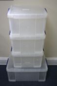 FOUR PLASTIC STORAGE BOXES