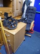 A MODERN THREE DRAWER FILING CABINET, and a swivel office chair (2)