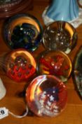 FIVE MODERN GLASS PAPERWEIGHTS, one with star and stripes design (5)