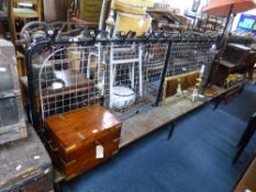 A PAINTED TUBULAR METAL SCHOOL CLOAKROOM DOUBLE SIDED TWENTY NINE HOOK COAT RACK, each hook