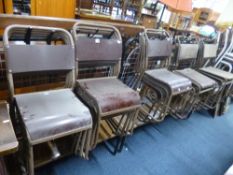 SEVENTEEN TUBULAR METAL STACKING CHAIRS, with various seats and backrests (sd, losses)