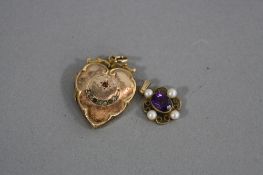 A VICTORIAN BACK AND FRONT LOCKET, and a 9ct amethyst pendant (2)