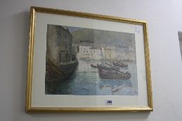 WARREN, M.E., watercolour, Polperro Harbour, dated 1920 and signed lower left, approximately 27cm