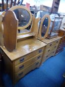AN EDWARDIAN SATINWOOD DRESSING TABLE, with triple mirrors and a similar chest of three drawers (2)