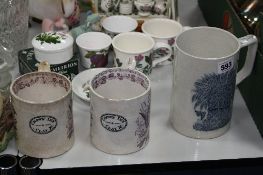 THREE VICTORIAN TRANSFER PRINTED TANKARDS, two with 'Crown Inn, Clay X', the other a wheatsheaf