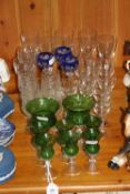 A COLLECTION OF GLASSWARE, including green thistle shaped bowls etc