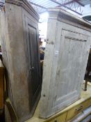 A 19TH CENTURY PINE HANGING CORNER CUPBOARD, and an oak hanging corner cupboard (sd)