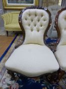 A VICTORIAN BUTTON BACK BEDROOM CHAIR, with cream upholstery