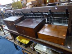 A SMALL 19TH CENTURY STAINED PINE CHEST, approximate size width 45cm x depth 29cm x height 28cm, a