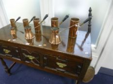 A QUANTITY OF VARIOUS COPPERWARE, including long handled jugs/pourers (9)