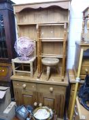 A PINE KITCHEN DRESSER, with two small drawers