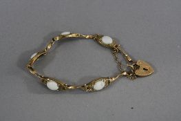 A LATE 20TH CENTURY 9CT GOLD OPAL BRACELET, five oval cabochon cut opals, measuring approximately