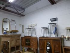 FOUR VARIOUS RETRO CHROME FRAMED STOOLS, marked 'Keron' wall mirror, etc (8)