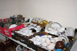 FIVE BOXES AND LOOSE CERAMICS, GLASS, etc