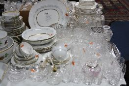 A QUANTITY OF GLASSWARES, including decanters, drinking glasses etc, and a part dinner service