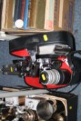 A MINOLTA SRT101 CAMERA, with Minolta lens 'MC Rokkor-PF' 1:17, F=50mm, a Soligor Wide Auto lens 1: