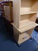 A MODERN COMPUTER DESK, a two drawer filing cabinet and a spin dryer (3)
