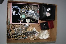 A MIXED LOT OF COSTUME JEWELLERY, etc