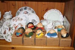 A SET OF EIGHT BOSSONS DICKENS CHARACTER WALL MASKS, (boxed), together with Royal Albert