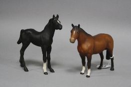 TWO BESWICK HORSES, 'Black Beauty Foal' No.2536 and 'Thoroughbred Stallion' No.1992, brown, matt (