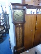 A MODERN MAHOGANY CASED LONGCASE CLOCK, with battery movement, shelves to the interior 'Reprodux'