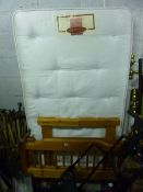 TWO PINE SINGLE BED FRAMES, and one mattress