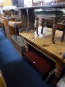 AN ORIENTAL STYLE COFFEE TABLE, a Victorian style footstool, two metal framed armchairs, etc (6)