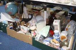 A BOX OF ANTIQUES RELATED BOOKS, and four boxes of ceramics, glass, metalware etc (five boxes)