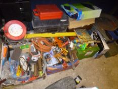 THREE BOXES AND TWO TOOL CRATES, containing a quantity of miscellaneous tools, etc