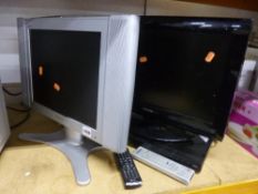 A SAMSUNG 15' LCD TV, a Toshiba 19' LCD TV and an LG DVD player (two remotes, no remote to Toshiba