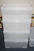 FOUR PLASTIC STORAGE BOXES AND LIDS, all 64 litre (4)