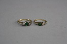 TWO 9CT EMERALD AND DIAMOND RINGS, ring sizes both H1/2