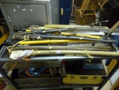 A QUANTITY OF HAND TOOLS, including two axes, bolt cutters, etc