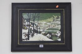 AFTER BREUGEL, winter town scene, oil on canvas, signed and titled to stretcher and another