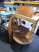 A PINE WASHSTAND, two wall shelves, a circular occasional table, a large wall mirror and two painted