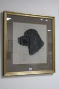 MARY BROWNING, 'Larry', portrait head of a black Labrador, titled lower left, signed and dated (19)