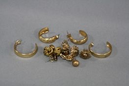 SEVEN PAIRS OF 9CT EARRINGS, etc