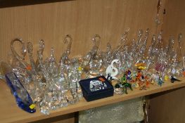 VARIOUS GLASS ORNAMENTS, mainly Swans (Tutbury etc), Lampwork figures, paperweights etc