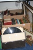 TWO BOXES OF BOOKS, FOUR PICTURES AND A CASE OF RECORDS