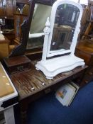 AN EDWARDIAN DRESSING TABLE, and a painted swing mirror (sd) (2)