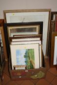 FOUR 20TH CENTURY WATERCOLOURS, landscapes and coastal scenes, together with prints after Russell