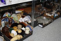 SEVEN BOXES OF CERAMICS AND GLASSWARES, including a John Beusmans Carn Pottery vase (seven boxes and