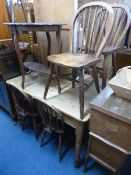 A PINE FARMHOUSE TABLE, with a single long drawer, approximate size width 122cm x depth 89cm x
