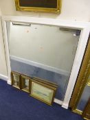 A 19TH CENTURY OVERMANTLE MIRROR, with white painted pine frame, approximate size width 124cm x