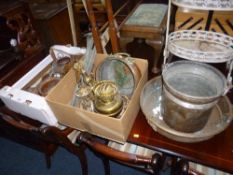 A QUANTITY OF ASSORTED BRASS, COPPERWARE, etc